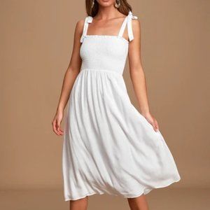 Lulu's Looking Up Smocked Tie-Strap Midi Dress
